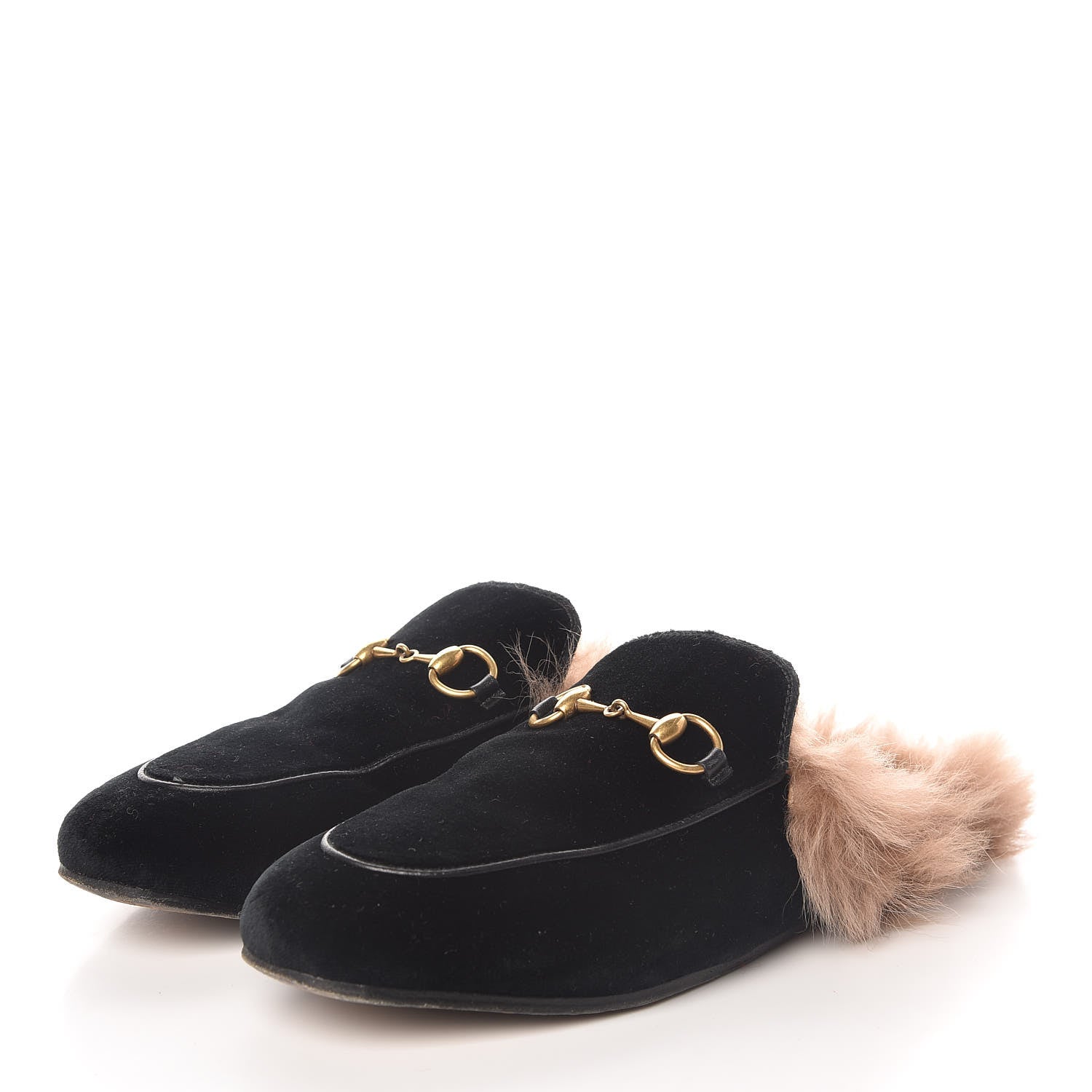 Gucci Velvet Fur Womens Princetown Slippers 37 Black 3 of 10