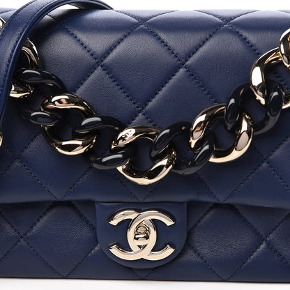 Chanel Lambskin Quilted Resin Bi-Color Chain Flap Bag Navy 8 of 11
