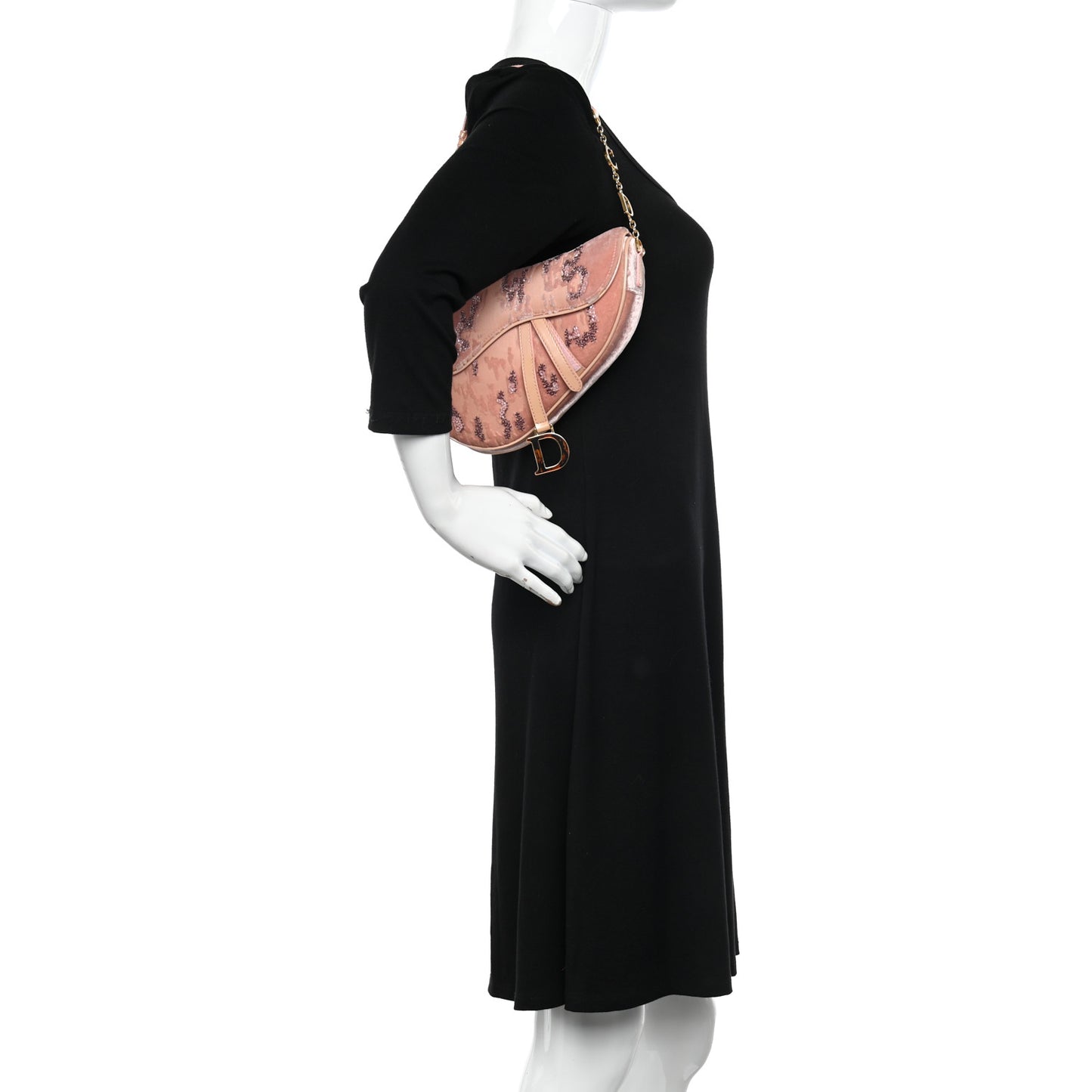 CHRISTIAN DIOR Velvet Beaded Saddle Bag Pink