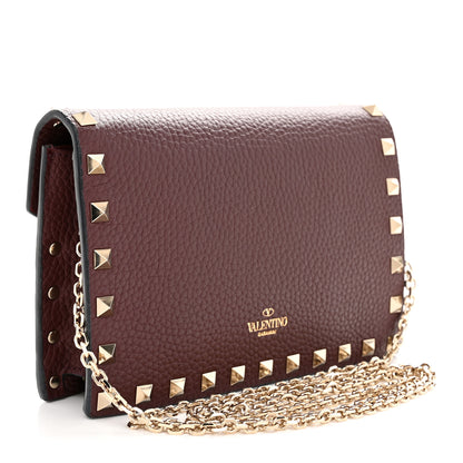 Valentino Garavani Pebbled Calfskin Rockstud Envelope Wallet on Chain Vinaccia 4 of 12