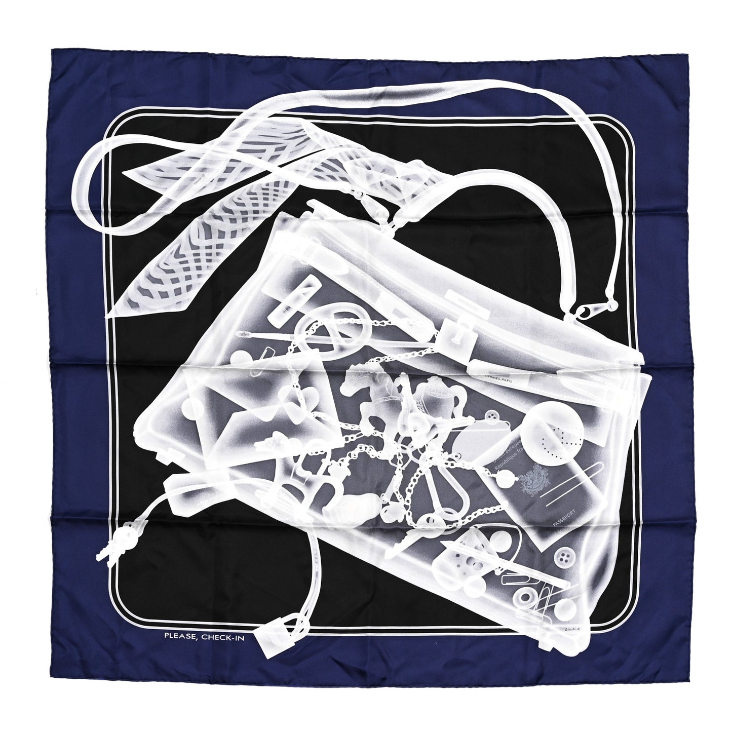 Silk Please Check In Scarf 90 Marine Black White