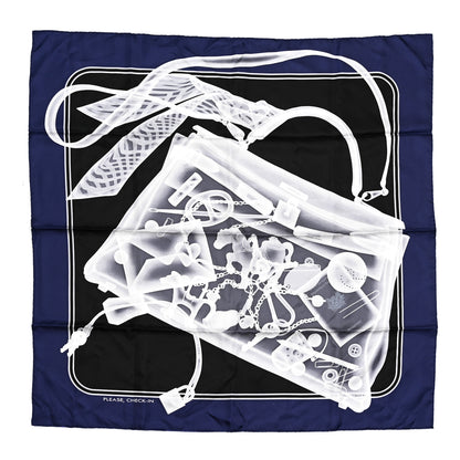 Hermes Silk Please Check In Scarf 90 Marine Black White 1 of 7