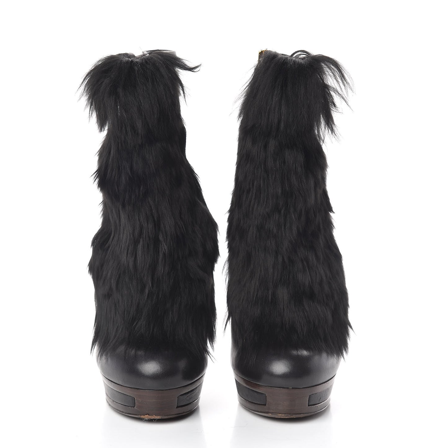Alpaca Fur Lambskin Alyona Platform Ankle Boots 36 Black