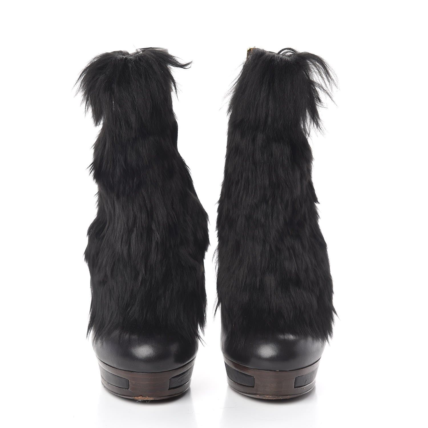 Gucci Alpaca Fur Lambskin Alyona Platform Ankle Boots 36 Black 2 of 15