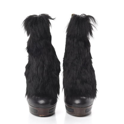 Gucci Alpaca Fur Lambskin Alyona Platform Ankle Boots 36 Black 2 of 15