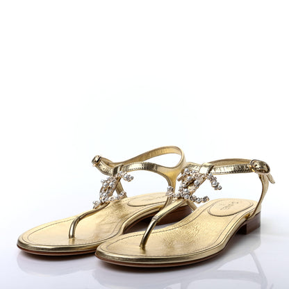 Chanel Laminated Lambskin Pearl CC Thong Sandals 36 Gold 3 of 10