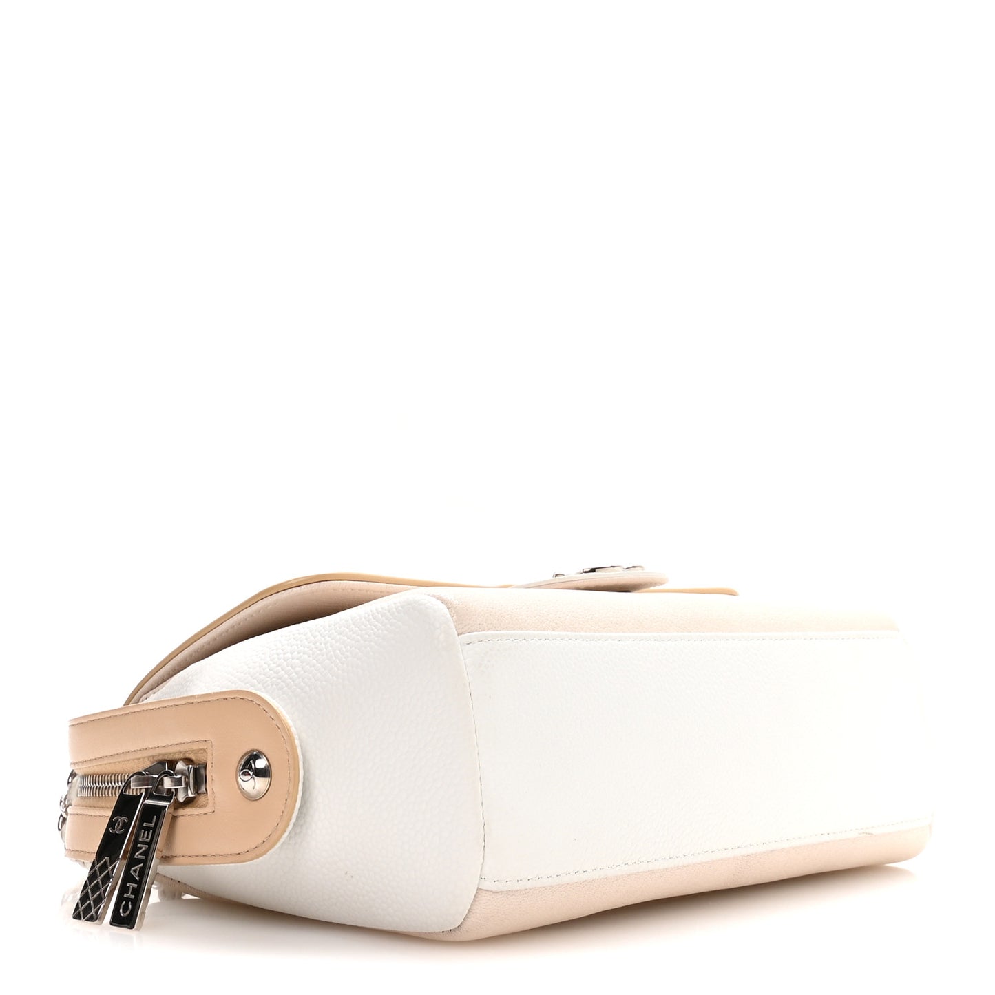 Caviar Goatskin Quilted Magnetic Camera Case Beige White