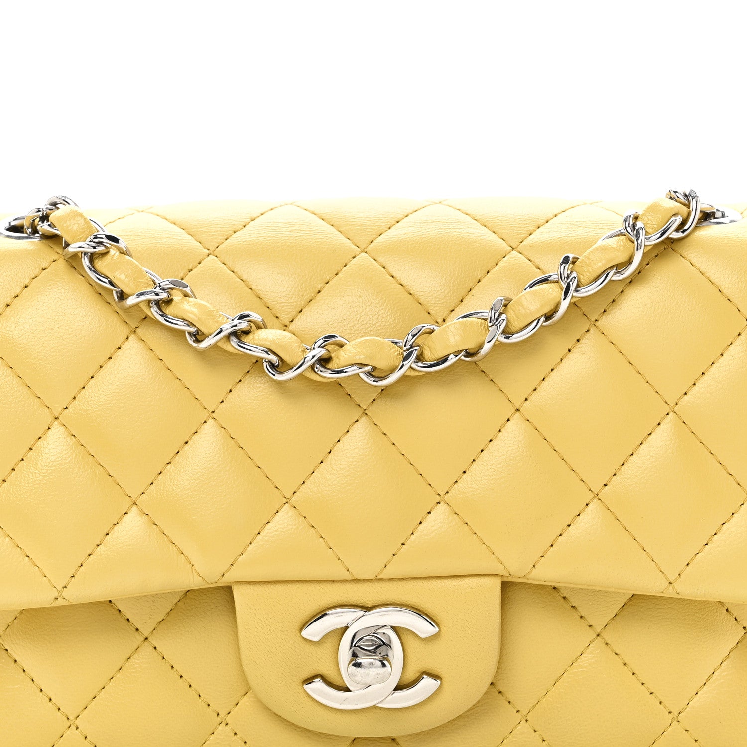 Chanel Lambskin Quilted Mini Rectangular Flap Yellow 8 of 10