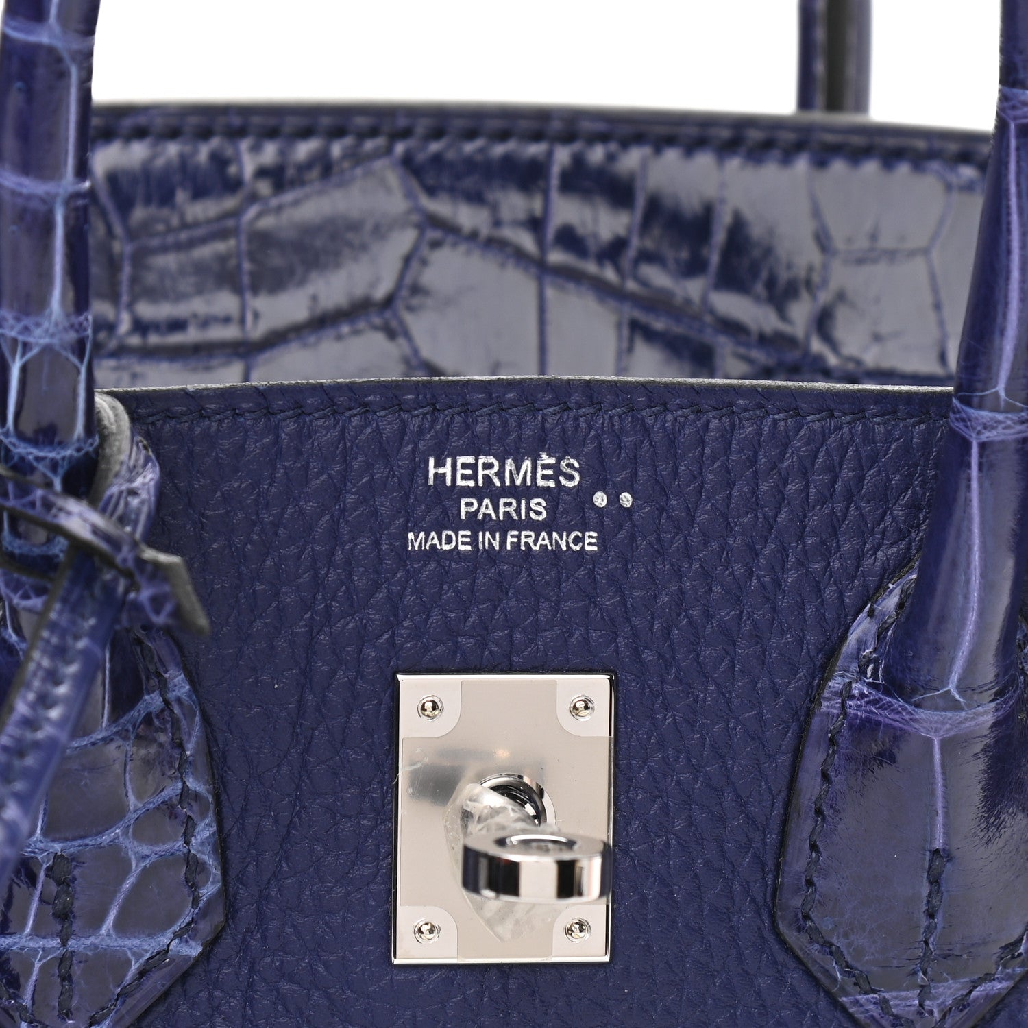 Hermes Togo Shiny Niloticus Crocodile Birkin Touch 25 Bleu Encre 6 of 10