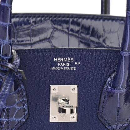Hermes Togo Shiny Niloticus Crocodile Birkin Touch 25 Bleu Encre 6 of 10