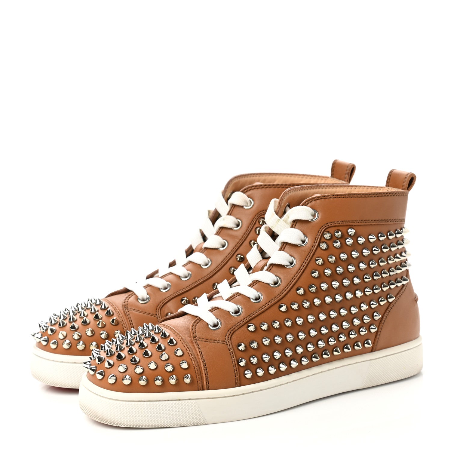 Christian Louboutin Calfskin Mens Lou Spikes Flat Sneakers 40 Brown 3 of 13