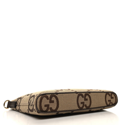 Gucci Monogram Jumbo GG Textured Dollar Calfskin Web Wristlet Messenger Bag Camel Ebony New Acero 4 of 11