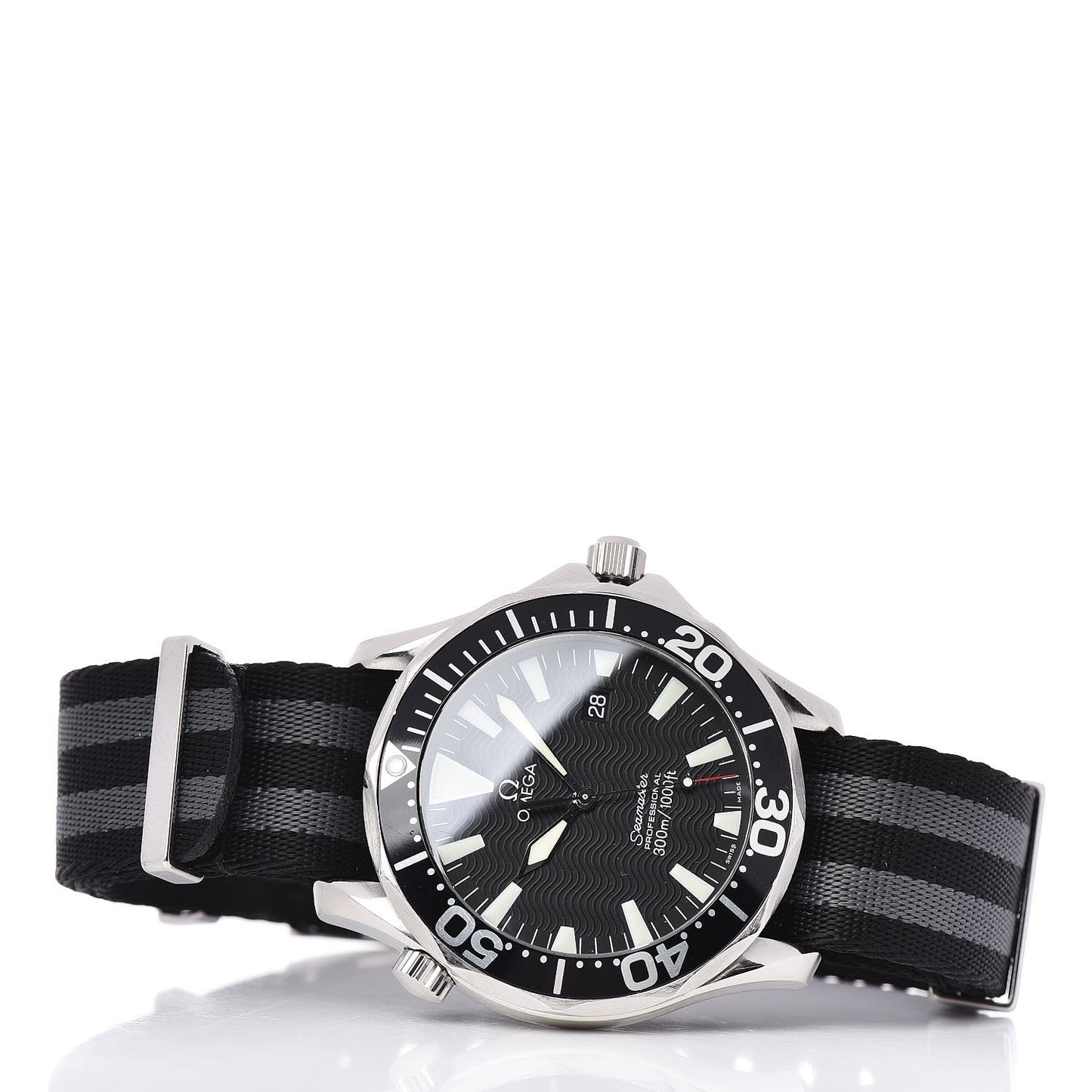 Stainless Steel Nylon 41mm Seamaster Professional Quartz Watch Black 196.1640