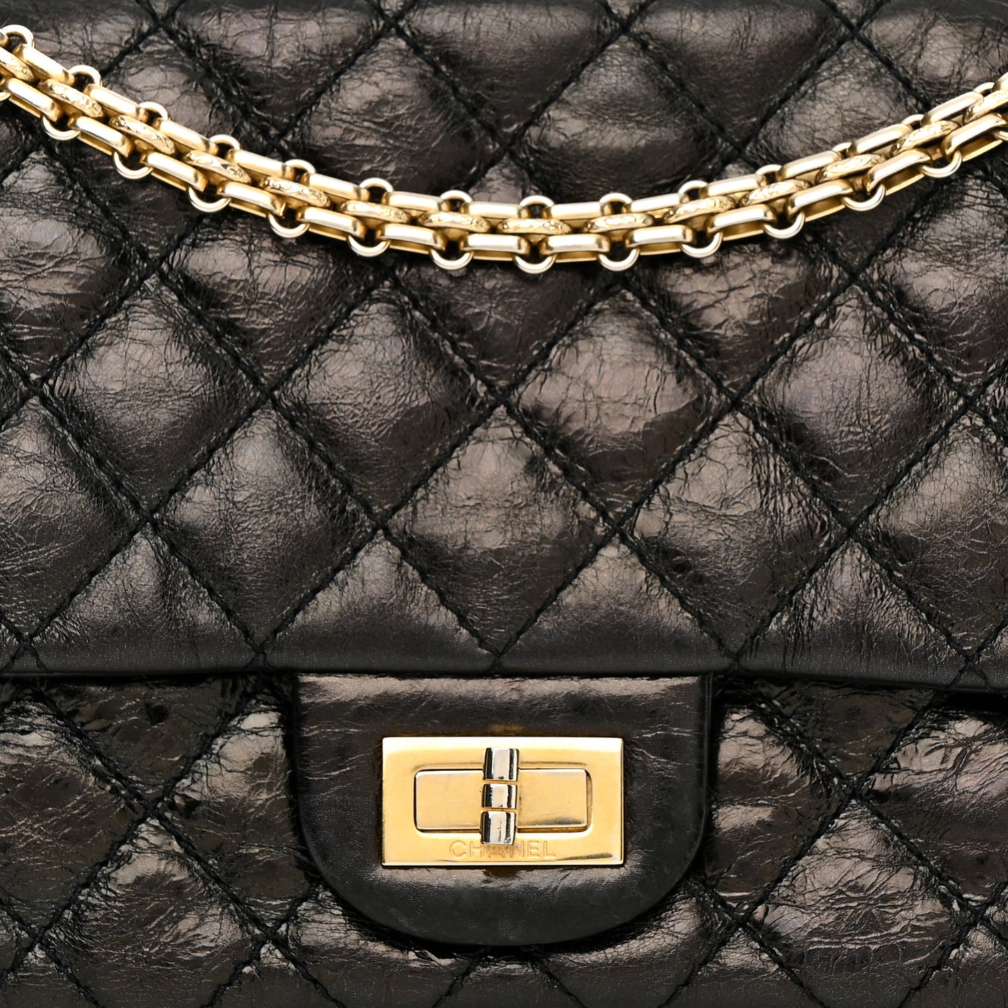 Aged Calfskin Quilted Double Compartment 2.55 Rayures Reissue 225 Flap Black