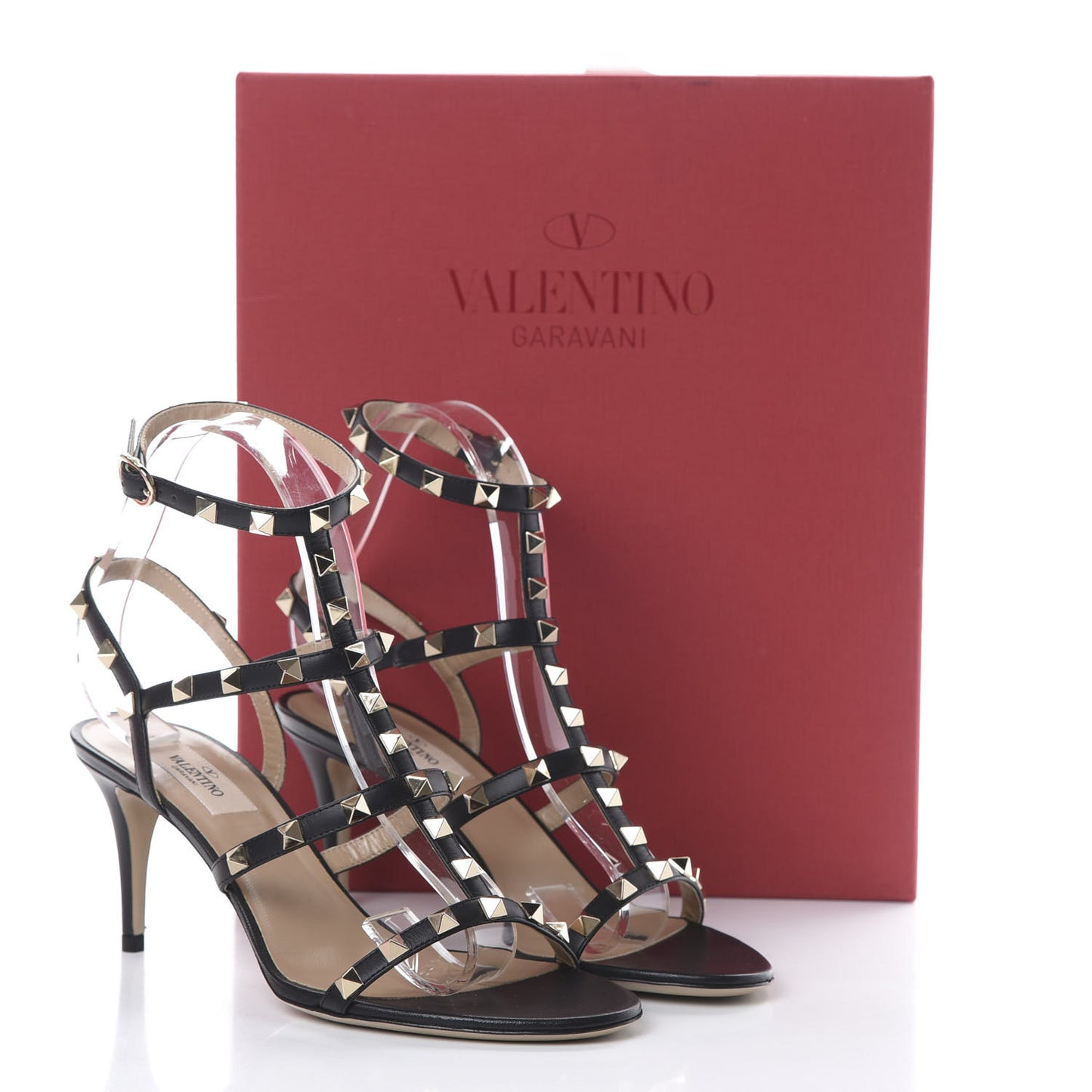 Calfskin Rockstud Gladiator 70mm Sandals 38 Black