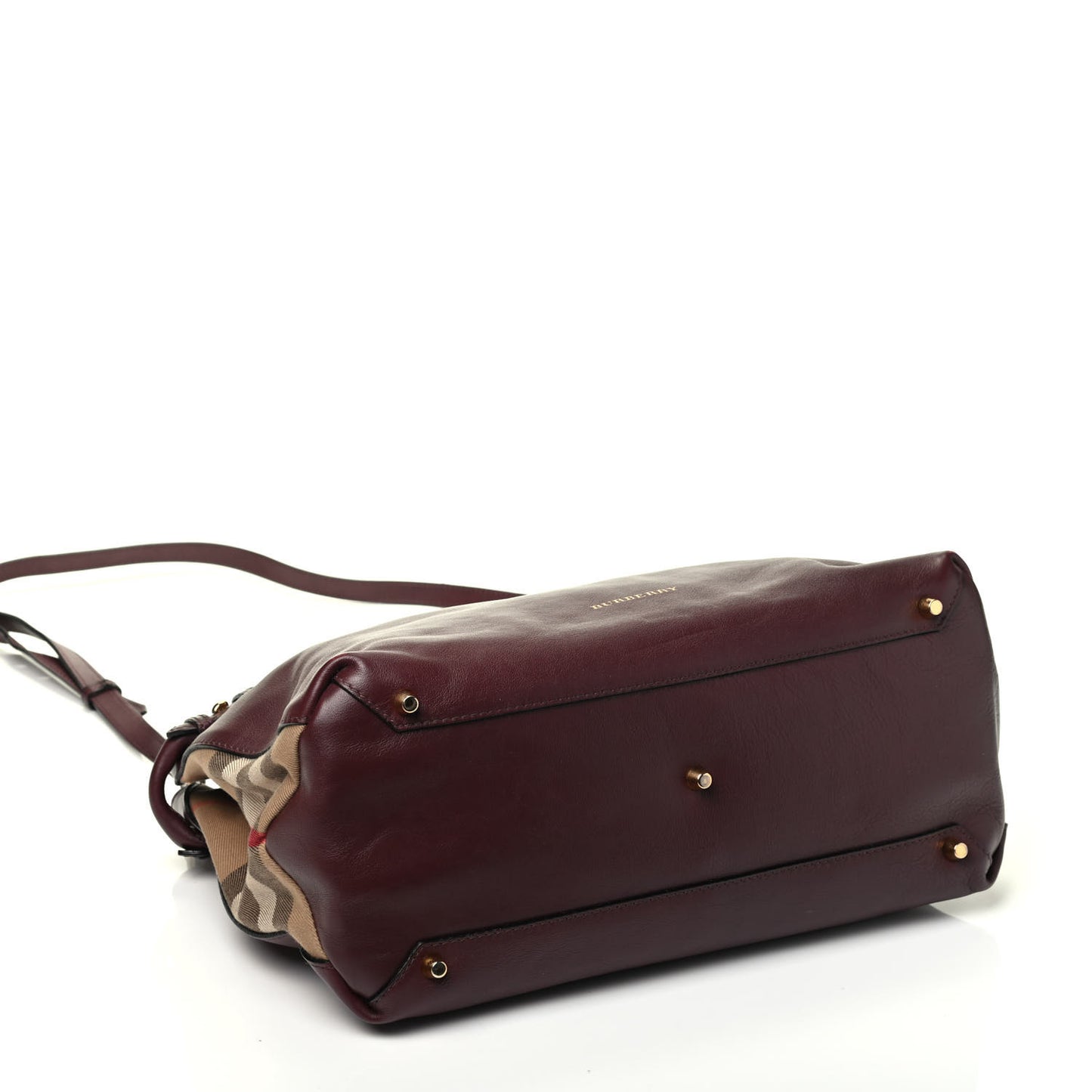 Smooth Calfskin House Check Medium Banner Tote Deep Claret