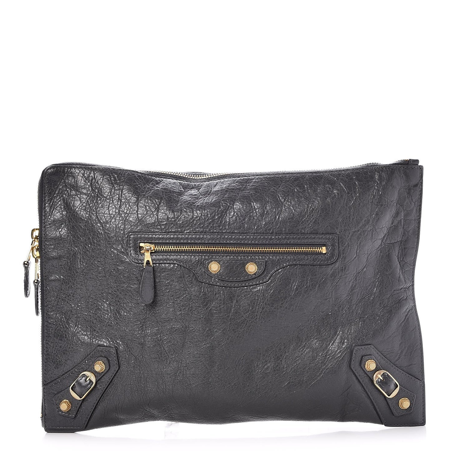 Agneau Giant 12 Gold Hardware Pouch Clutch Gris Fossile