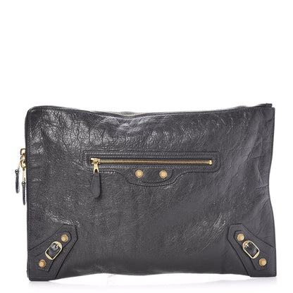 Balenciaga Agneau Giant 12 Gold Hardware Pouch Clutch Gris Fossile 1 of 7