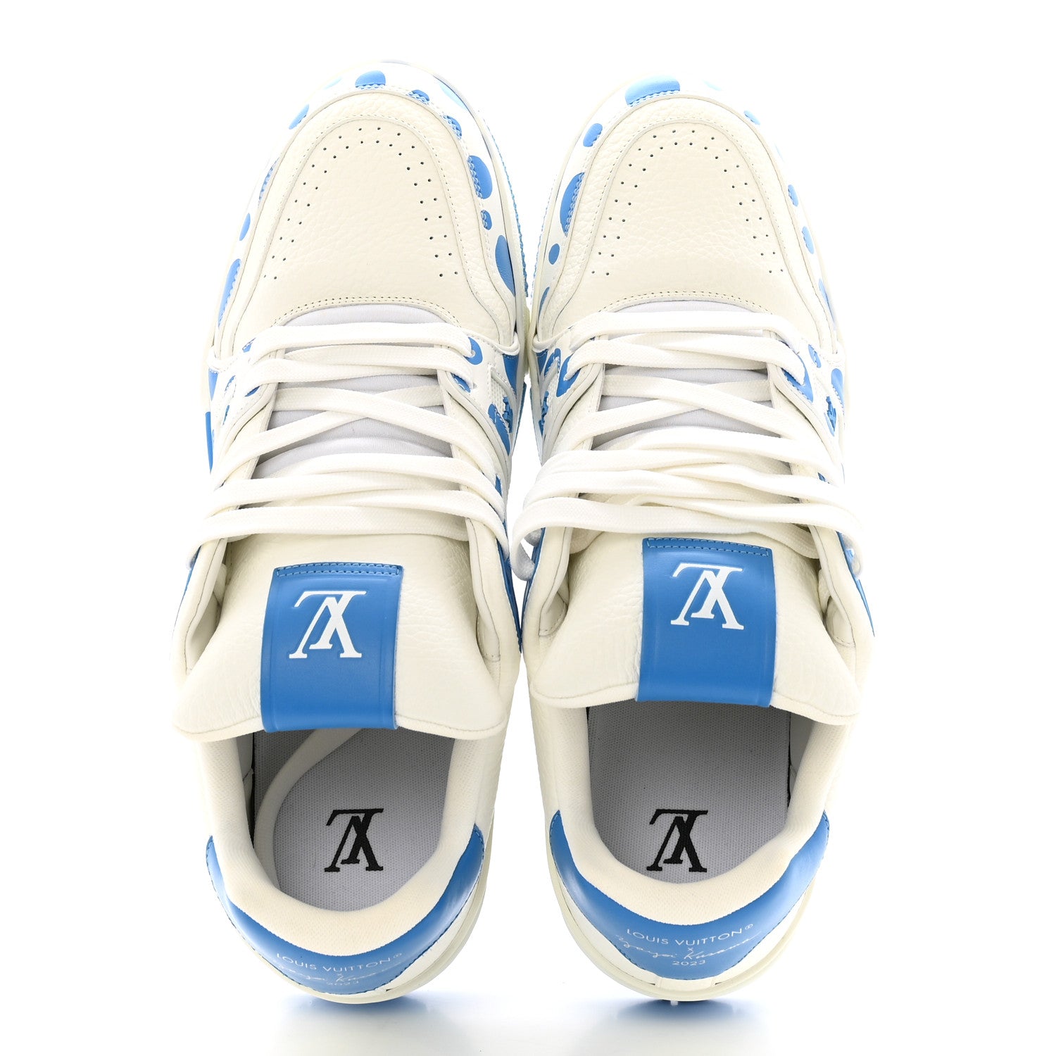 Louis Vuitton LV X YK Calfskin Printed Mens Infinity Dots Trainer Sneakers 10 White Blue 2 of 11