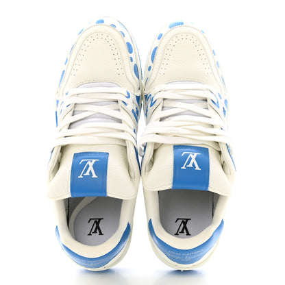 Louis Vuitton LV X YK Calfskin Printed Mens Infinity Dots Trainer Sneakers 10 White Blue 2 of 11