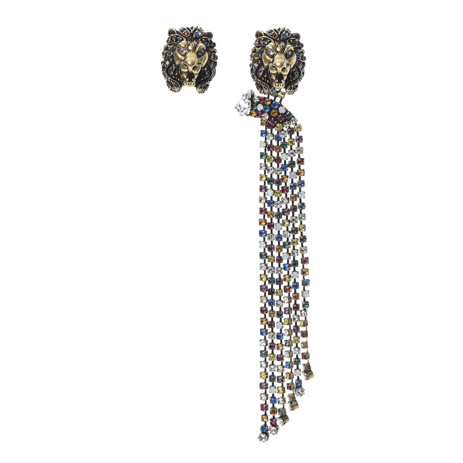 Gucci Metal Crystal Asymmetric Lion Head Earrings Multicolor 1 of 6