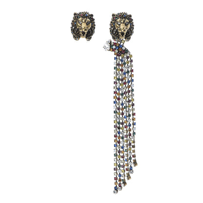 Gucci Metal Crystal Asymmetric Lion Head Earrings Multicolor 1 of 6