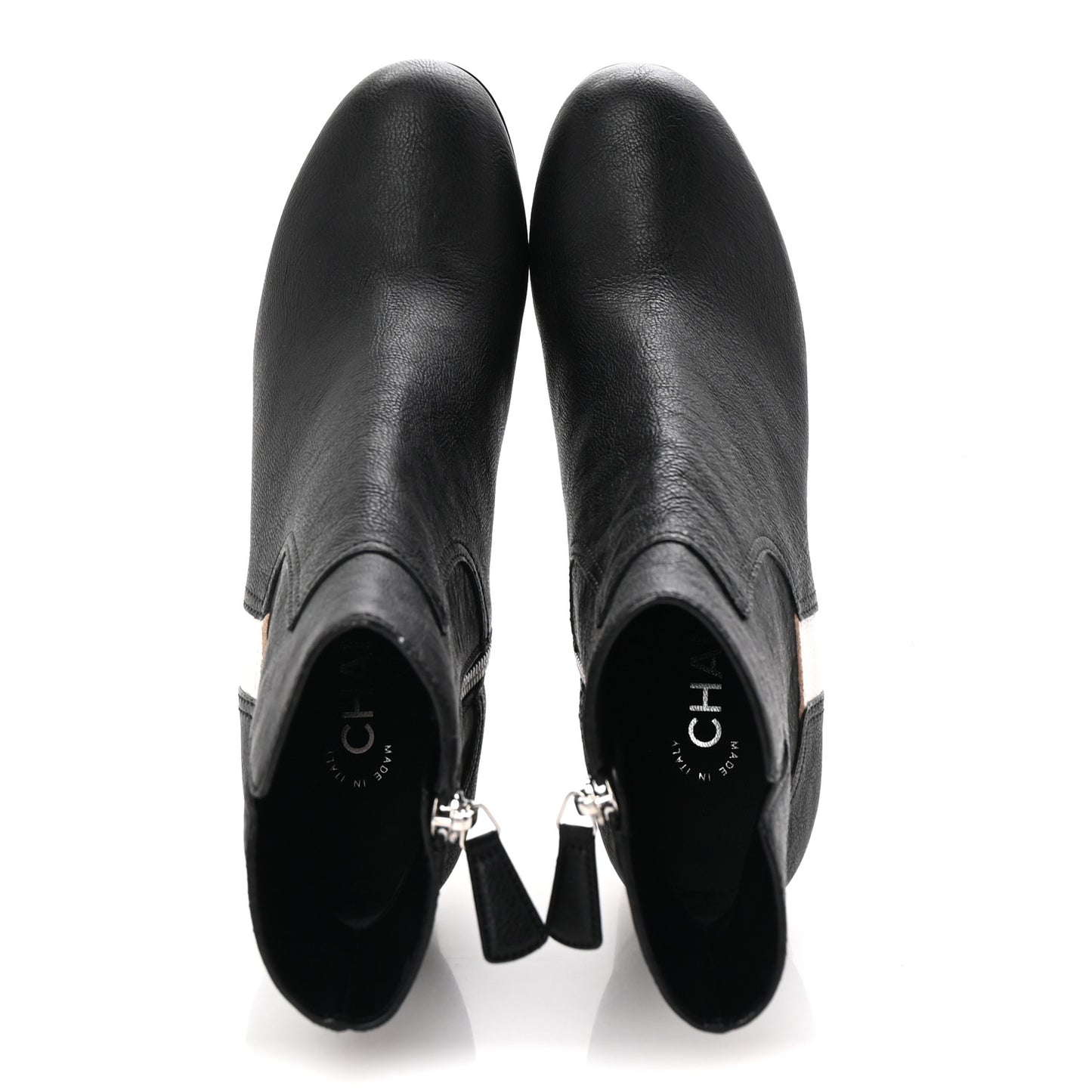 Goatskin Calfskin CC Short Boots 38.5 Black White