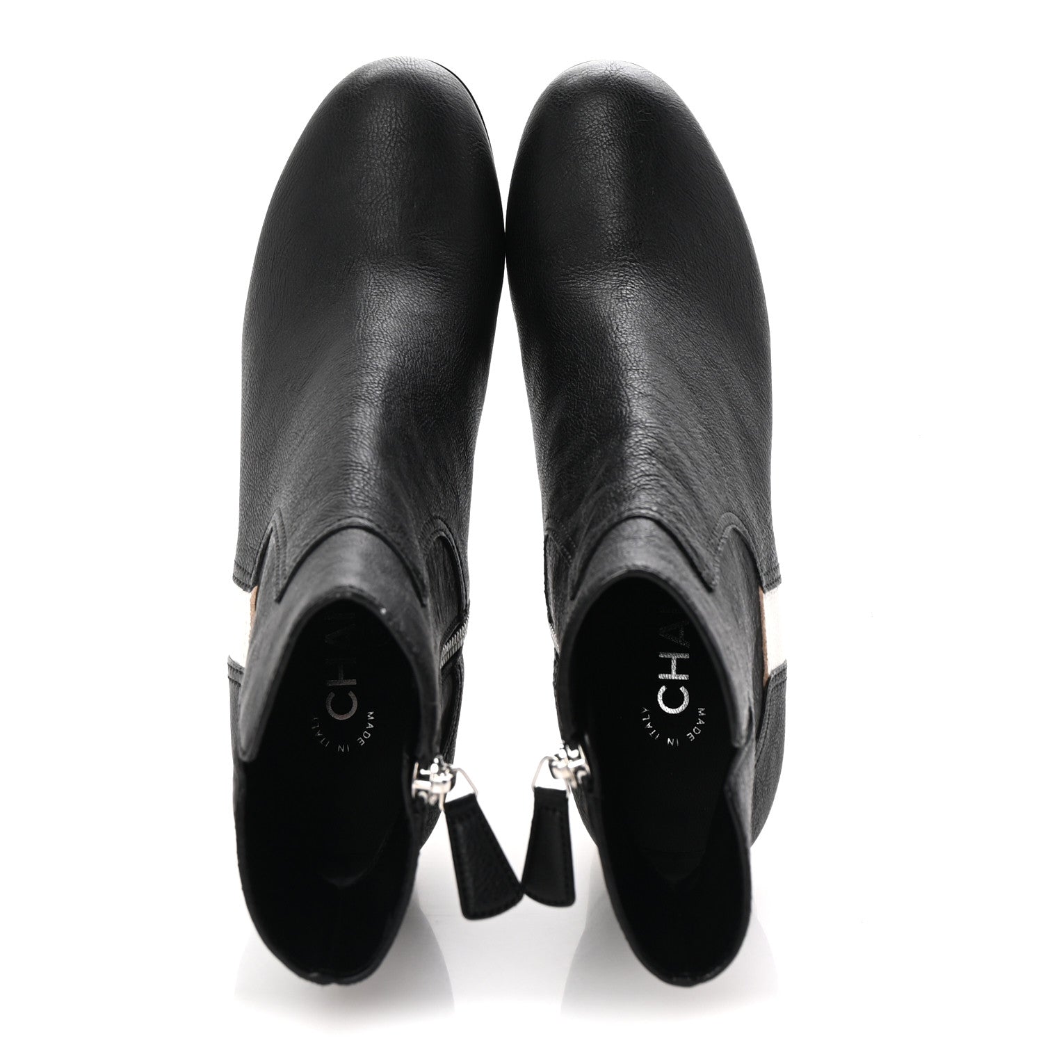 Chanel Goatskin Calfskin CC Short Boots 38.5 Black White 2 of 10