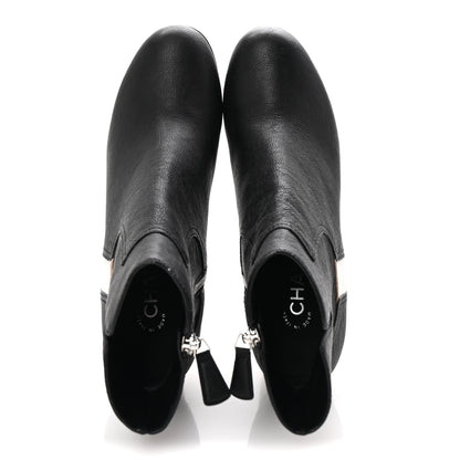 Chanel Goatskin Calfskin CC Short Boots 38.5 Black White 2 of 10