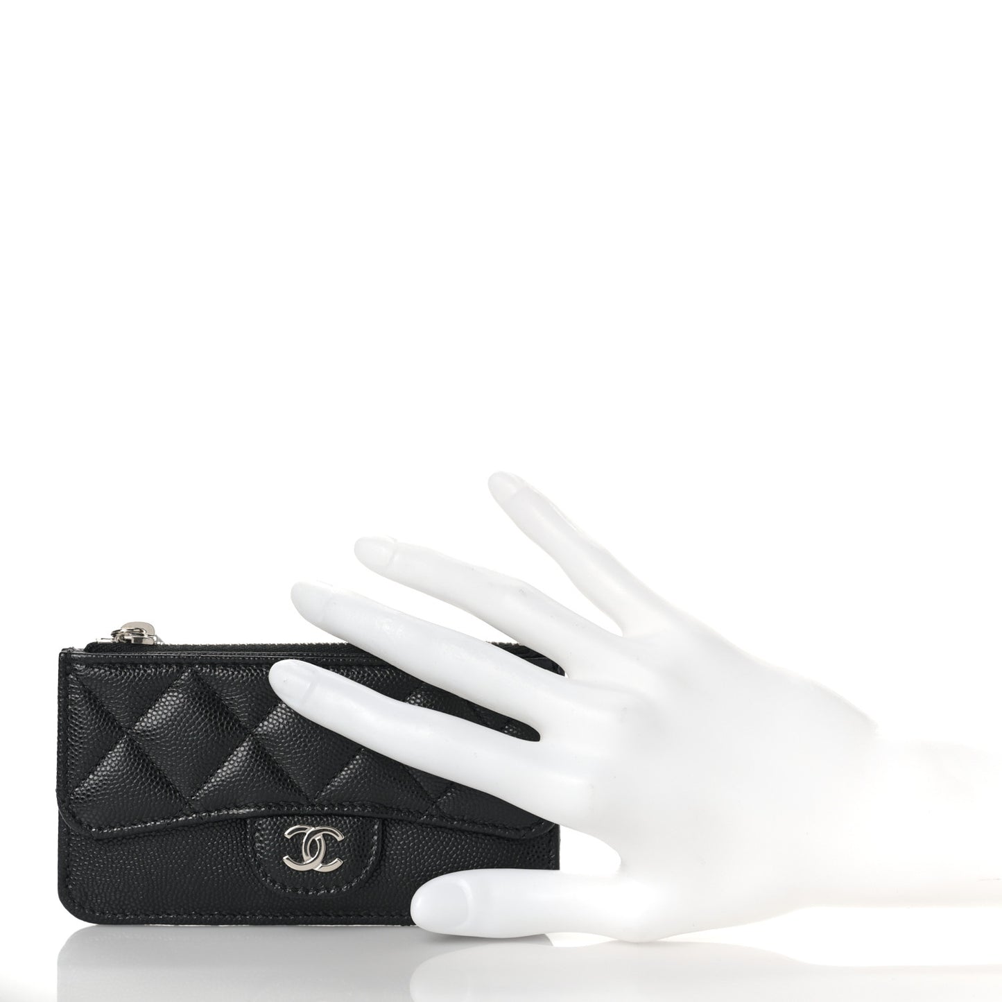 Caviar Quilted Flap Zip Card Holder Black