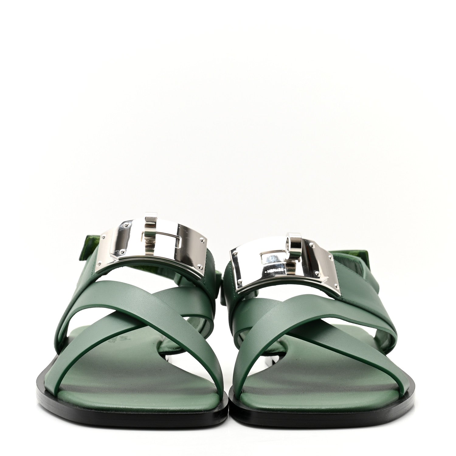 Hermes Calfskin Womens Ines Sandals 37 Vert Lierre 2 of 8