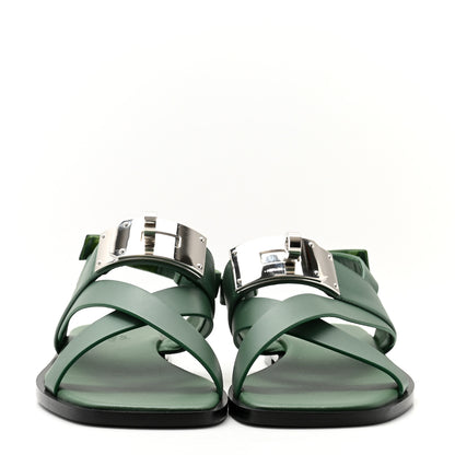 Hermes Calfskin Womens Ines Sandals 37 Vert Lierre 2 of 8