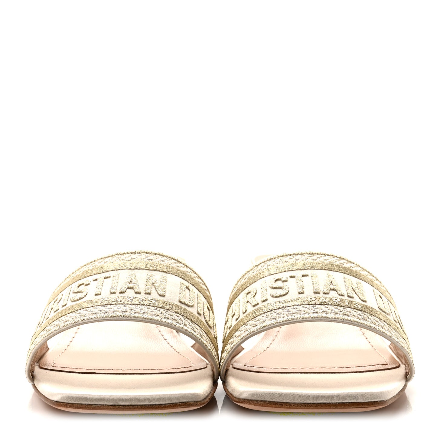 Metallic Satin Embroidered Dway 35mm Slide Sandals 40.5 Pale Gold
