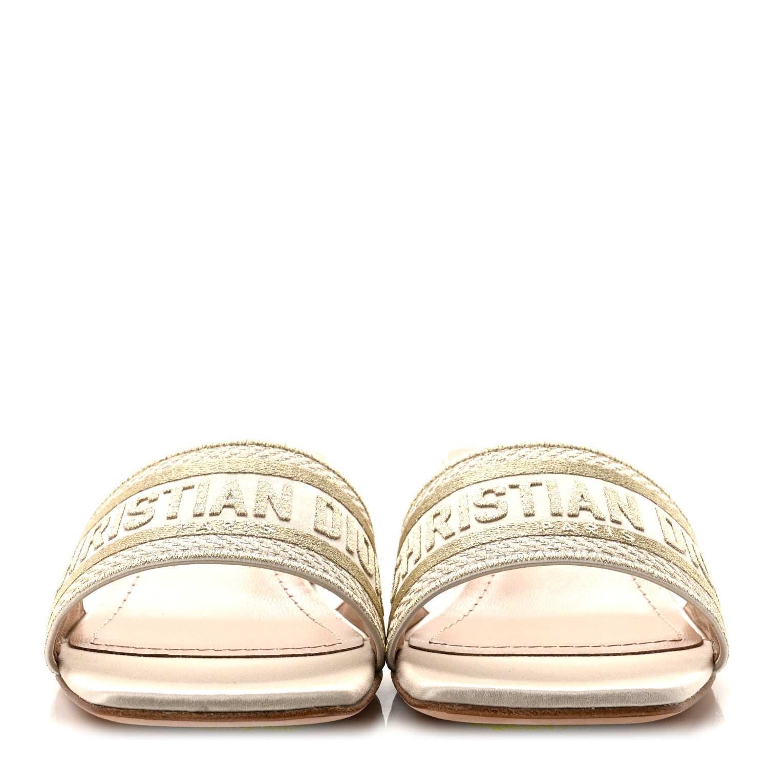 Christian Dior Metallic Satin Embroidered Dway 35mm Slide Sandals 40.5 Pale Gold 3 of 10