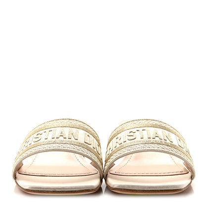 Christian Dior Metallic Satin Embroidered Dway 35mm Slide Sandals 40.5 Pale Gold 3 of 10