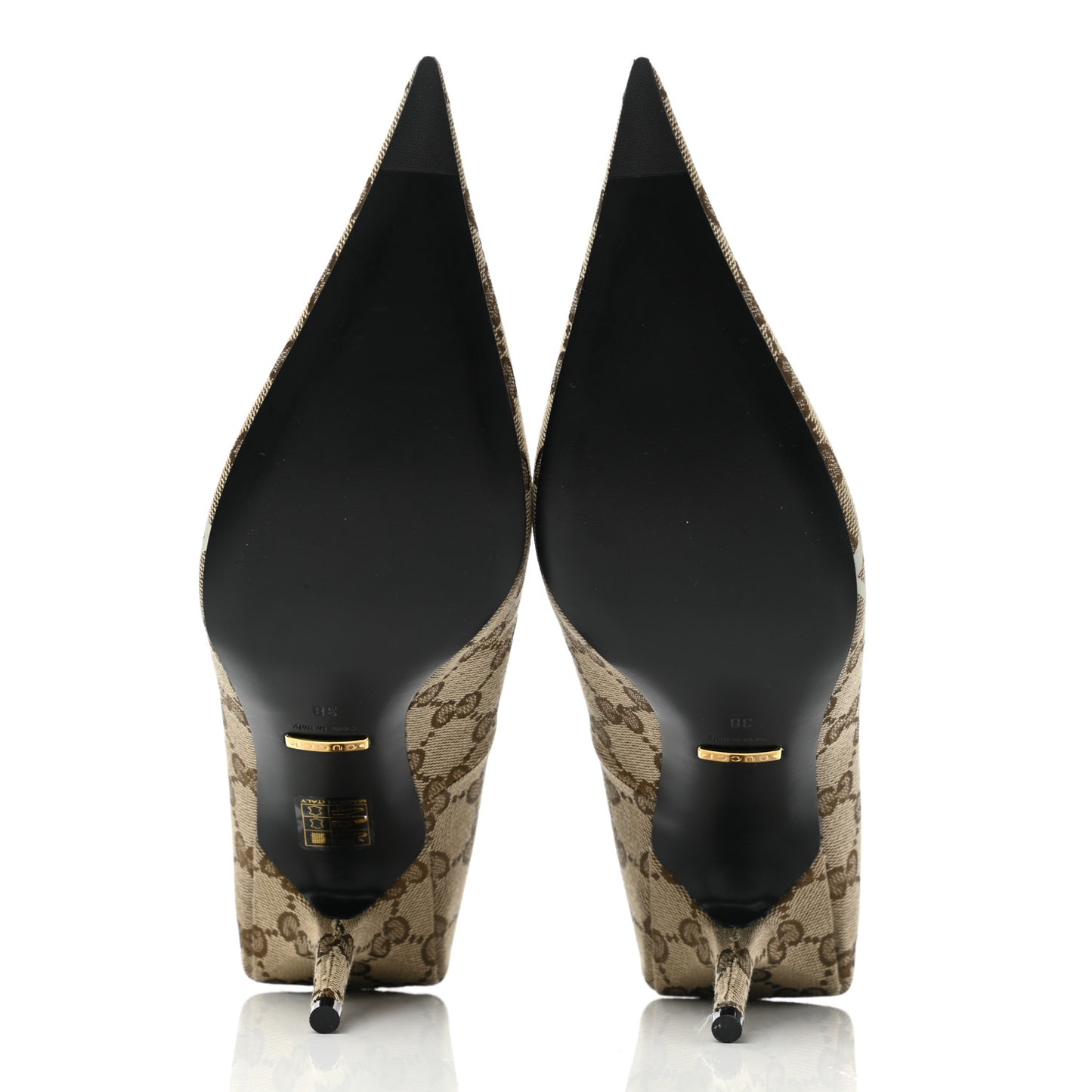 X GUCCI GG Monogram Square Knife Pumps 38 Beige Ebony