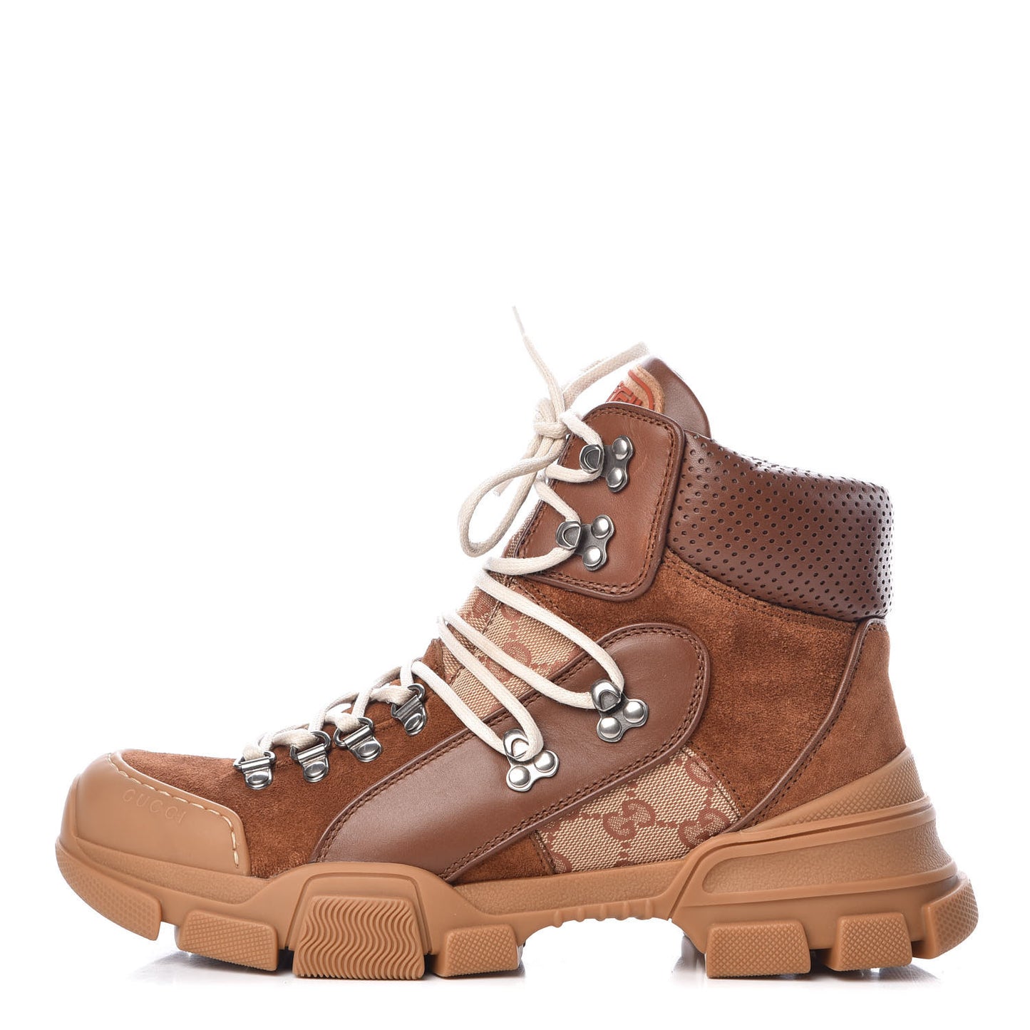 X SEGA Suede Calfskin GG Monogram Womens Flashtrek High-Top Sneakers 40 New Cuir Beige Ruggine