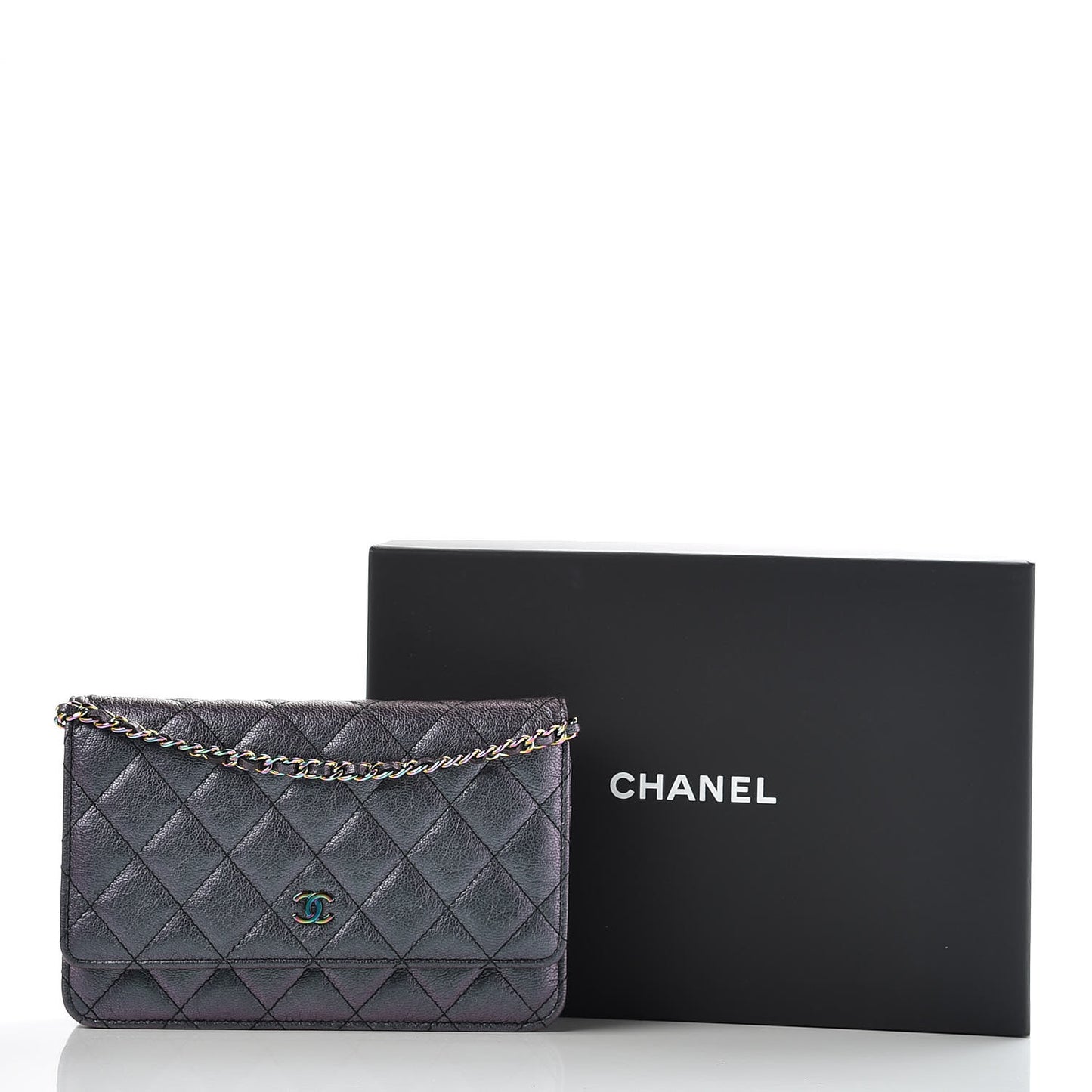 Iridescent Goatskin Quilted Wallet On Chain WOC Purple