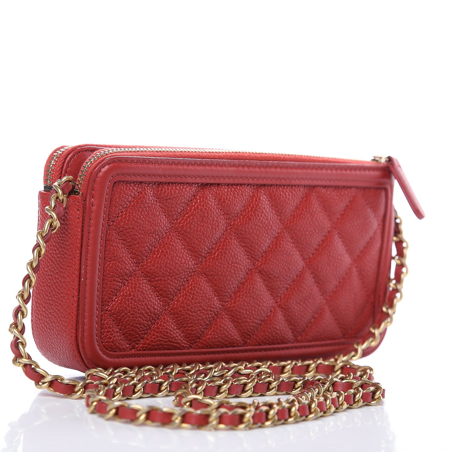 Caviar Quilted CC Filigree Clutch With Chain Red
