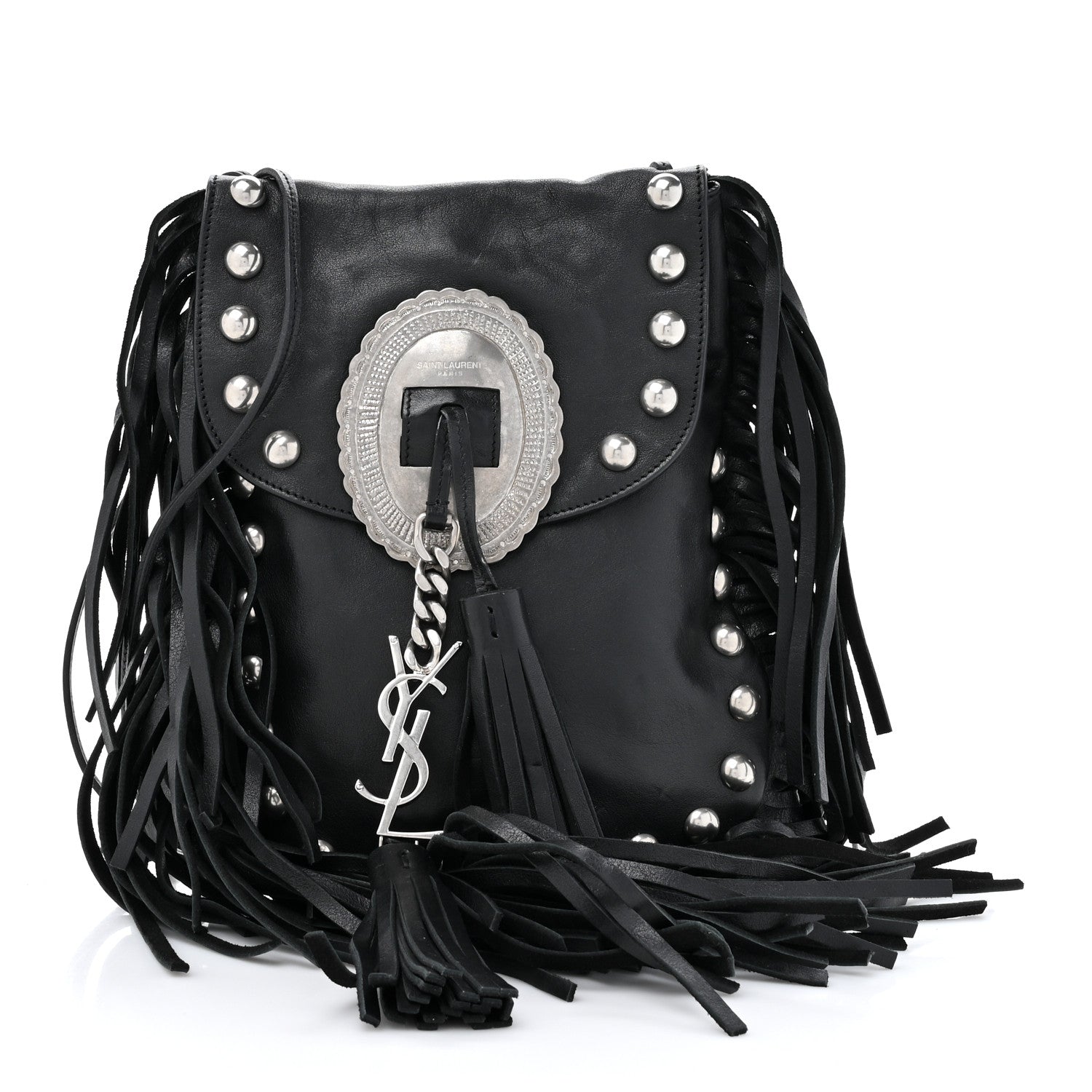Saint Laurent Calfskin Fringe Small Studded Anita Crossbody Bag Black 1 of 12