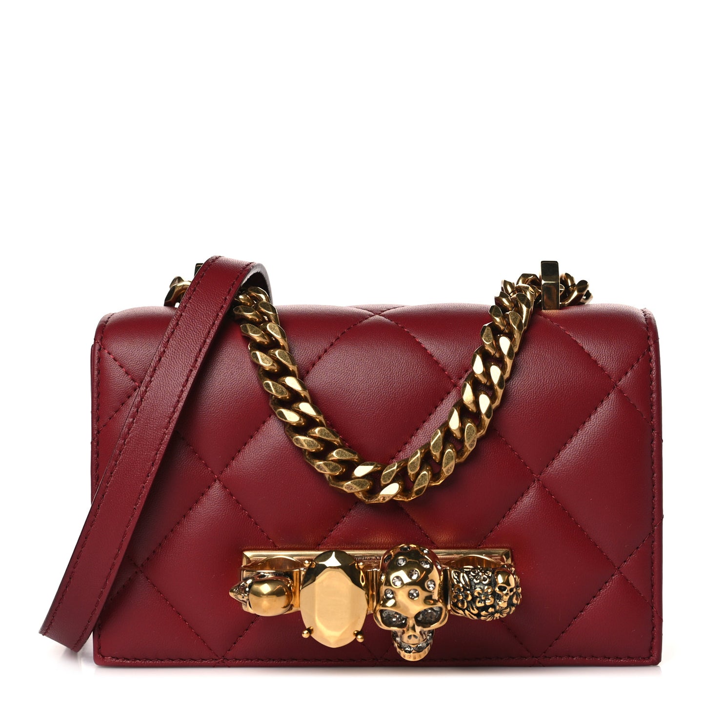 Lambskin Quilted Knuckle Shoulder Bag Red