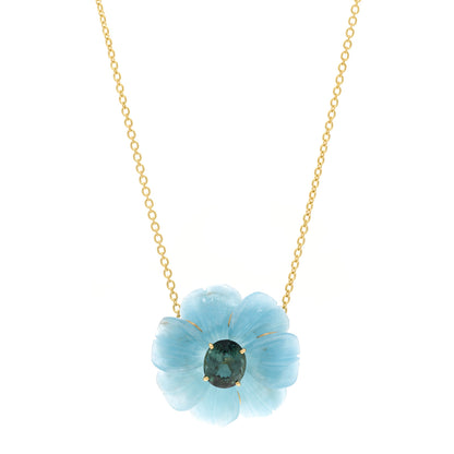 Irene Neuwirth 18K Yellow Gold Aquamarine Green Tourmaline Flower Pendant Necklace 1 of 6