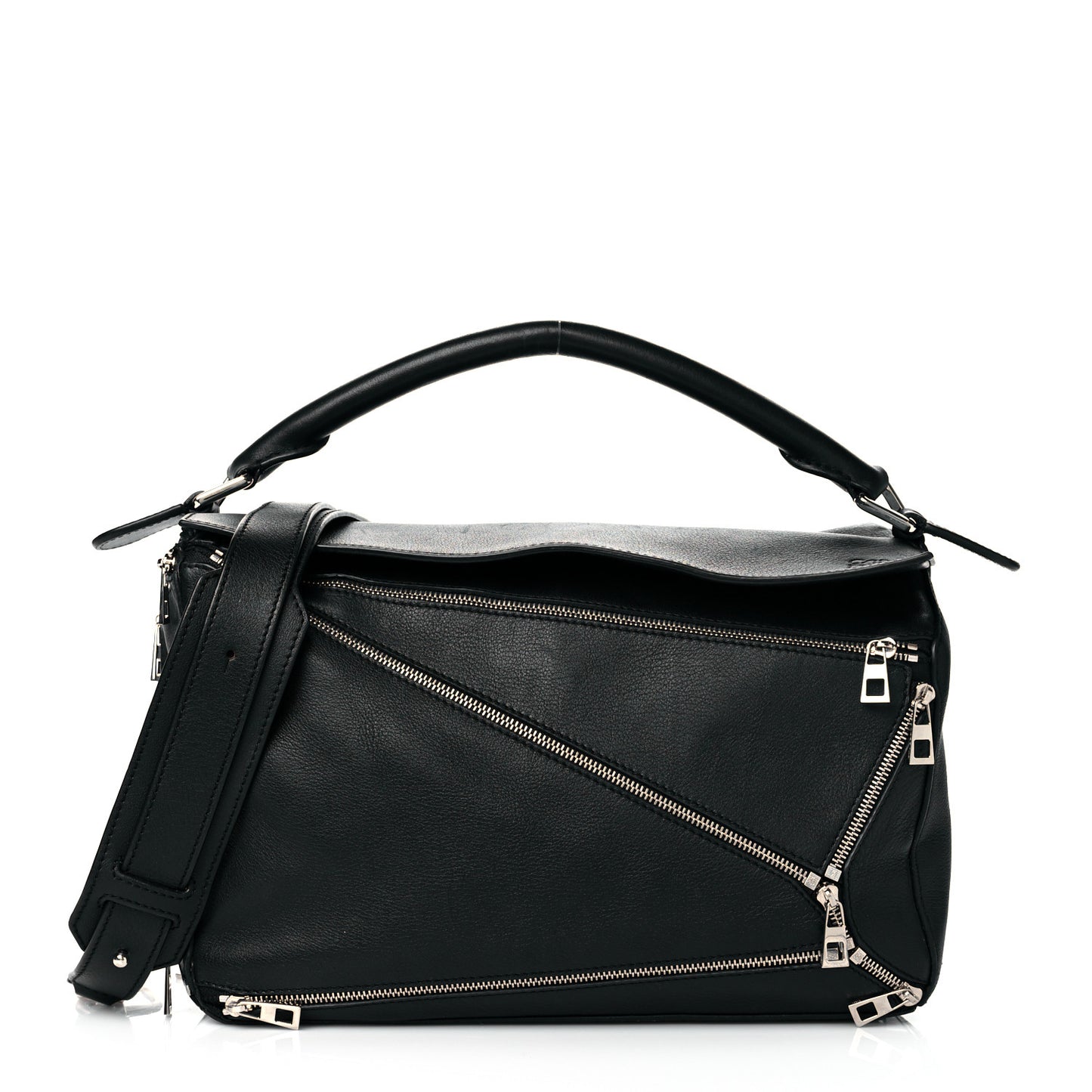 Calfskin Zipper Puzzle Bag Black