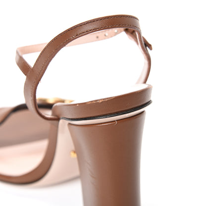Gucci Lifford Calfskin GG Marmont Ankle Wrap 105mm Sandals 37 Cognac 10 of 11