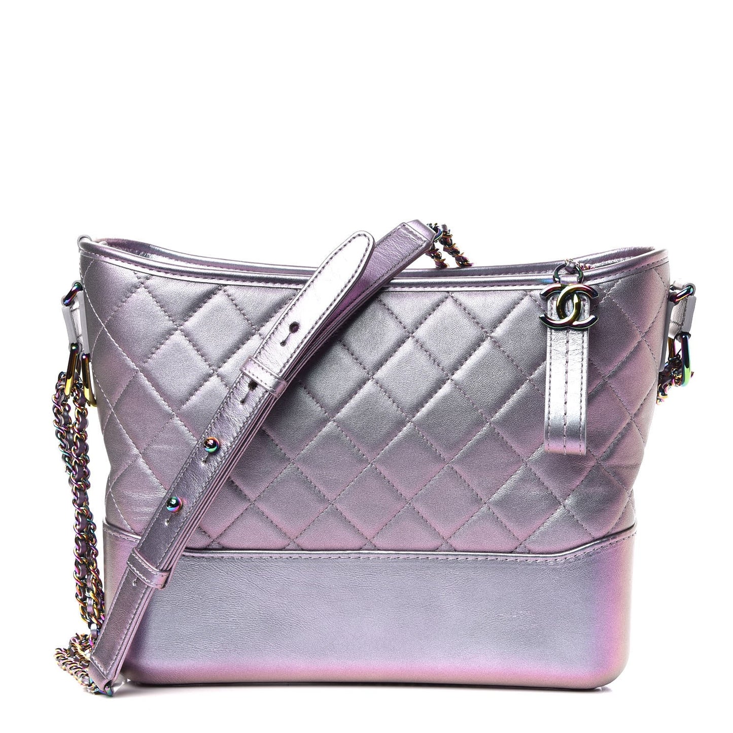 Iridescent Lambskin Calfskin Quilted Medium Gabrielle Hobo Light Purple
