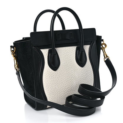 Celine Bullhide Calfskin Nubuck Bi-Color Nano Luggage Black White 3 of 11