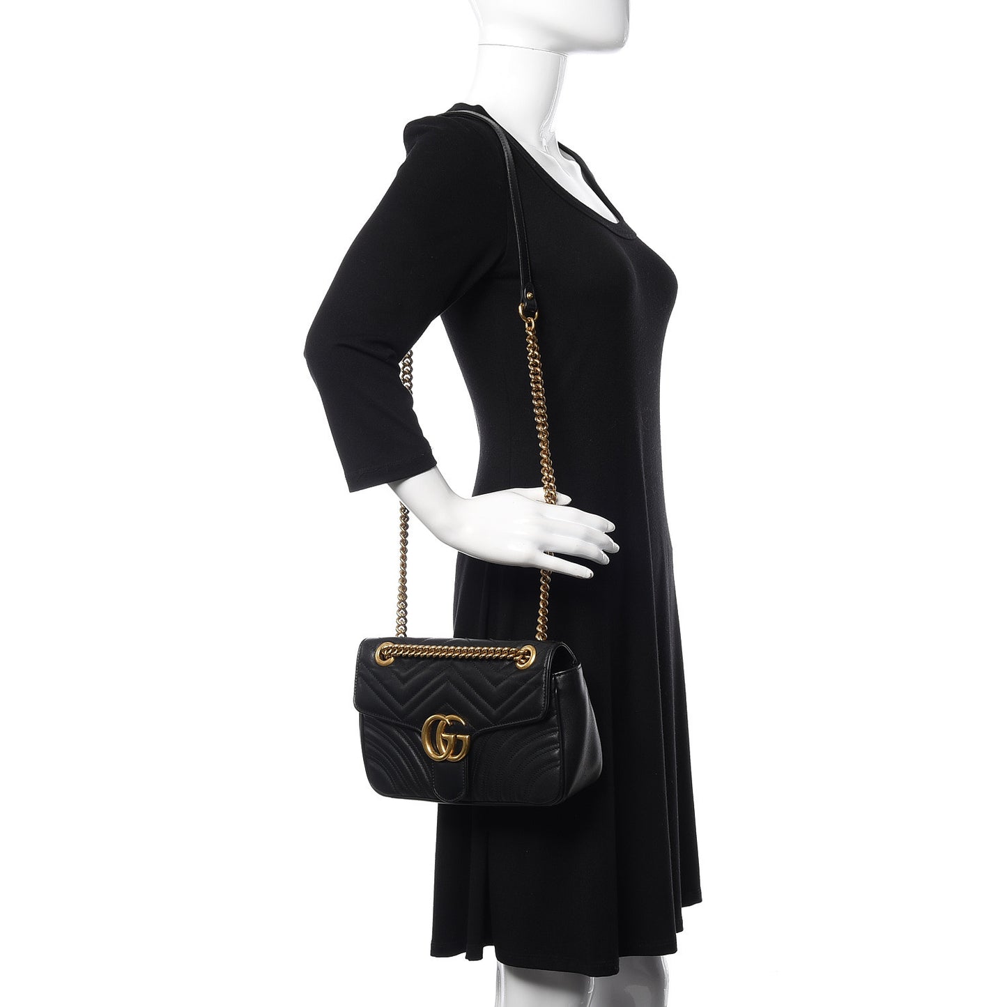 Calfskin Matelasse Small GG Marmont Shoulder Bag Black