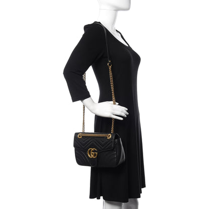 Gucci Calfskin Matelasse Small GG Marmont Shoulder Bag Black 2 of 10