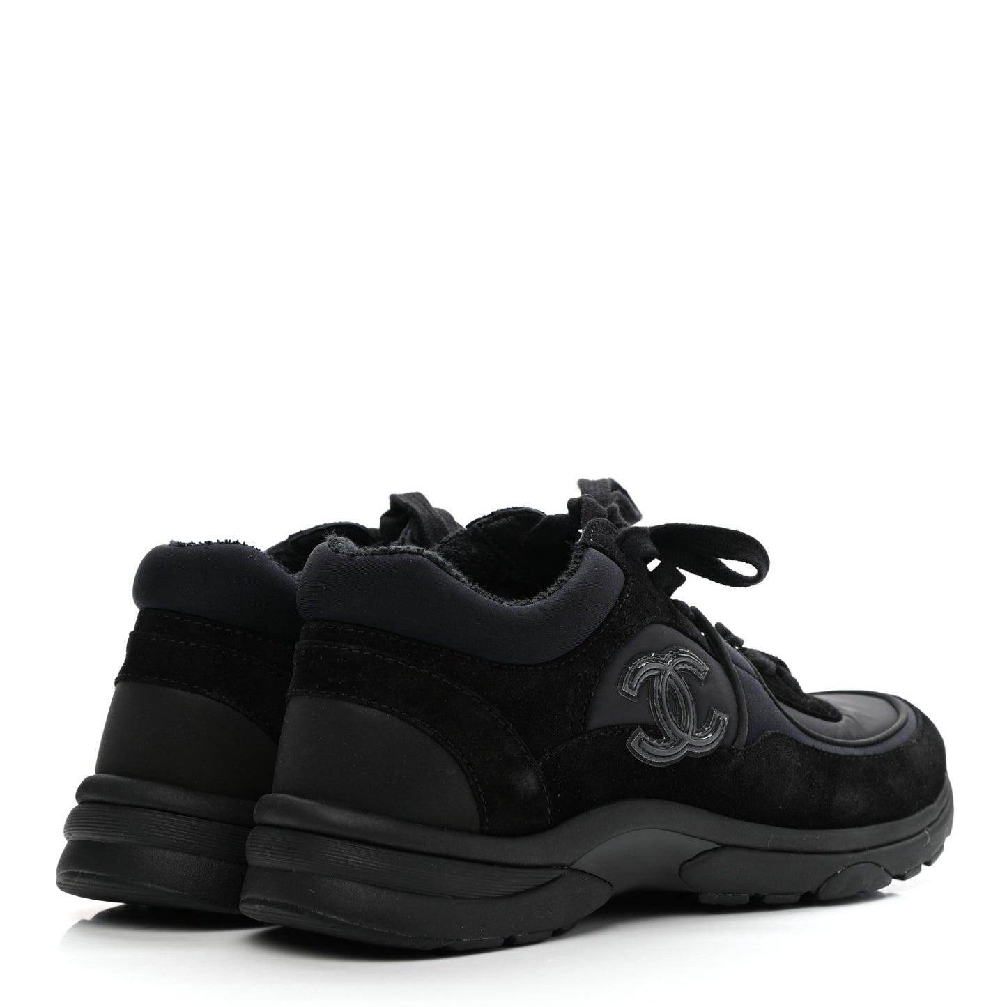 Nylon Calfskin Suede CC Sneakers 37 Black