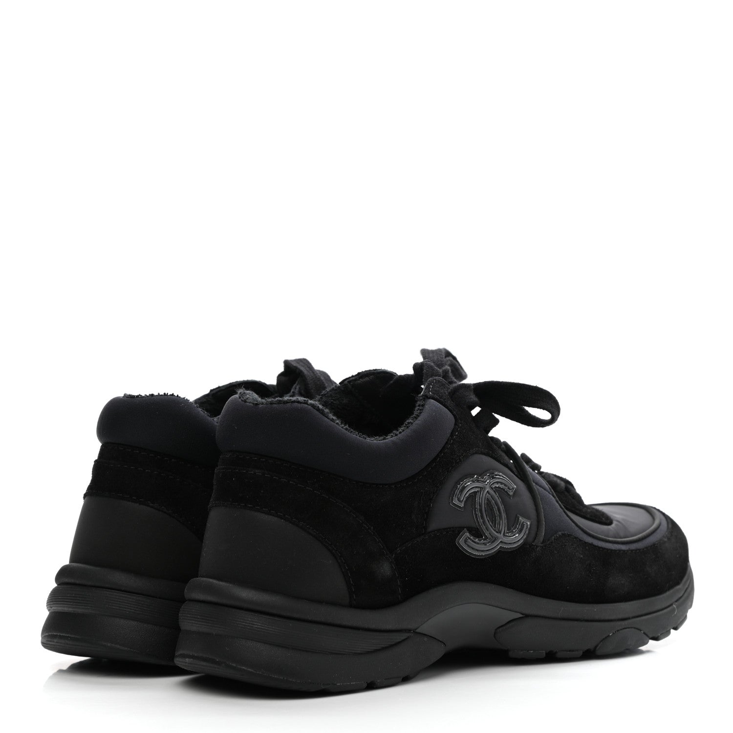 Chanel Nylon Calfskin Suede CC Sneakers 37 Black 4 of 9